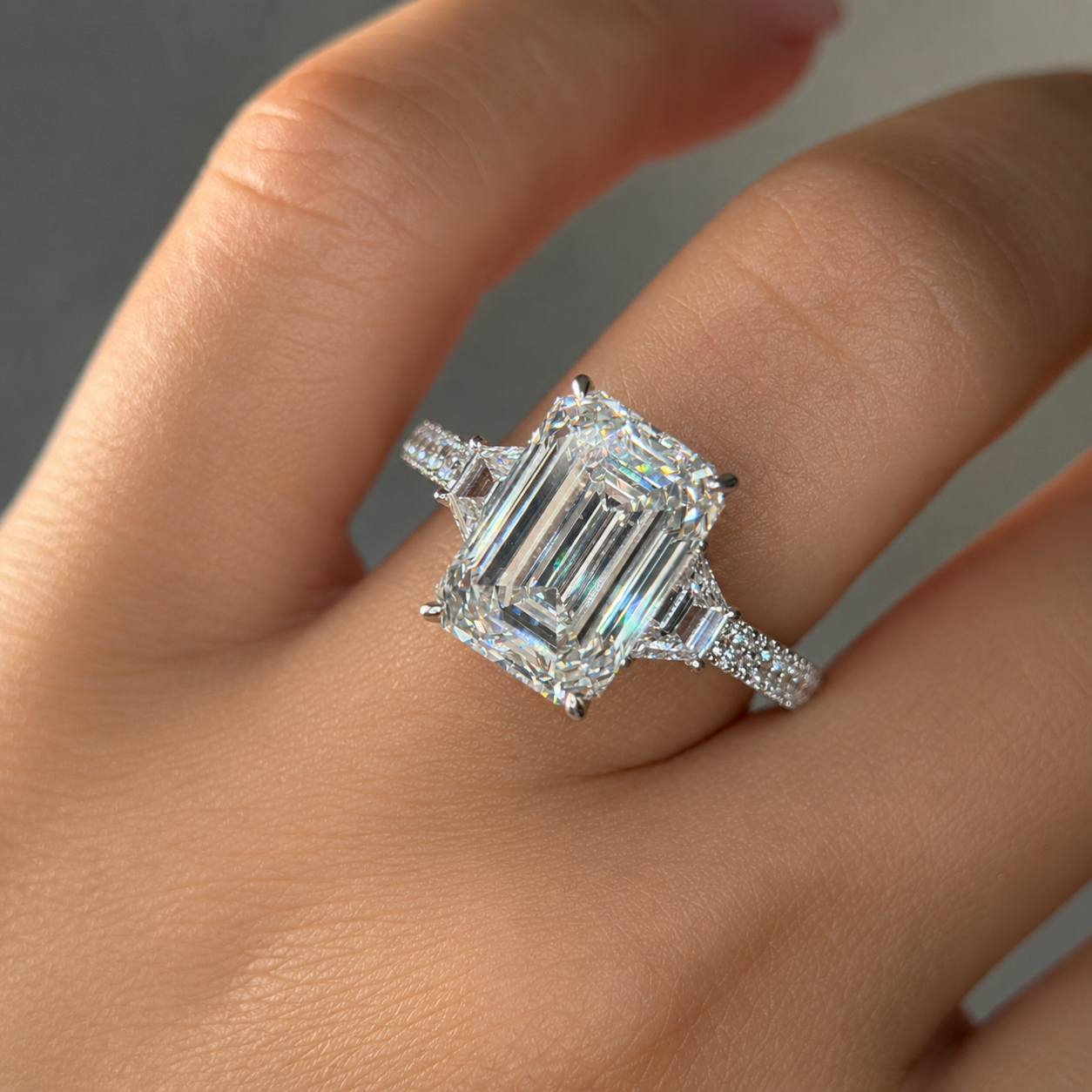 8.36 Carat Emerald Cut Diamond Engagement Ring